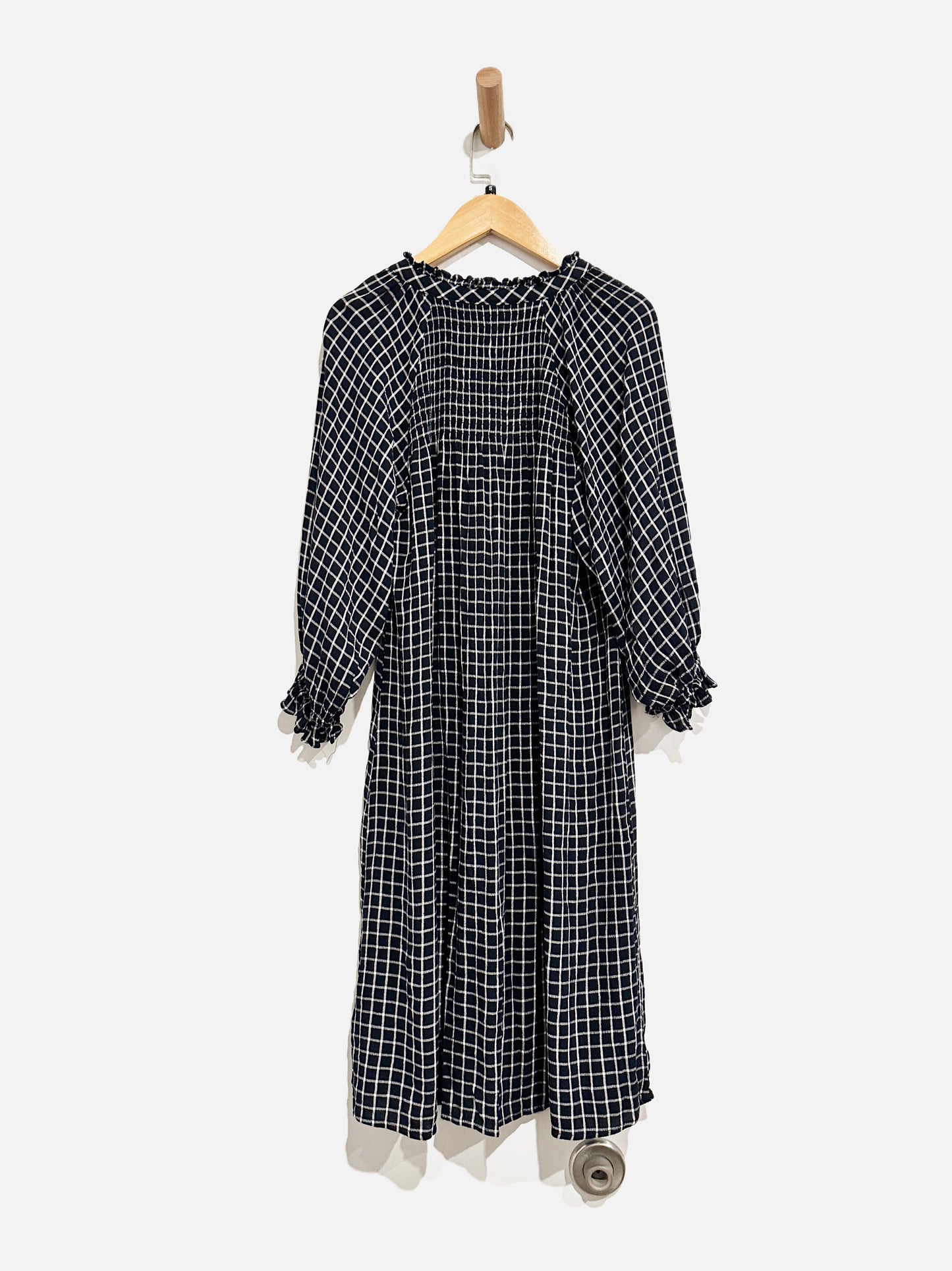 Anthropologie Maeve Navy and White Plaid Shirt Dress - XS