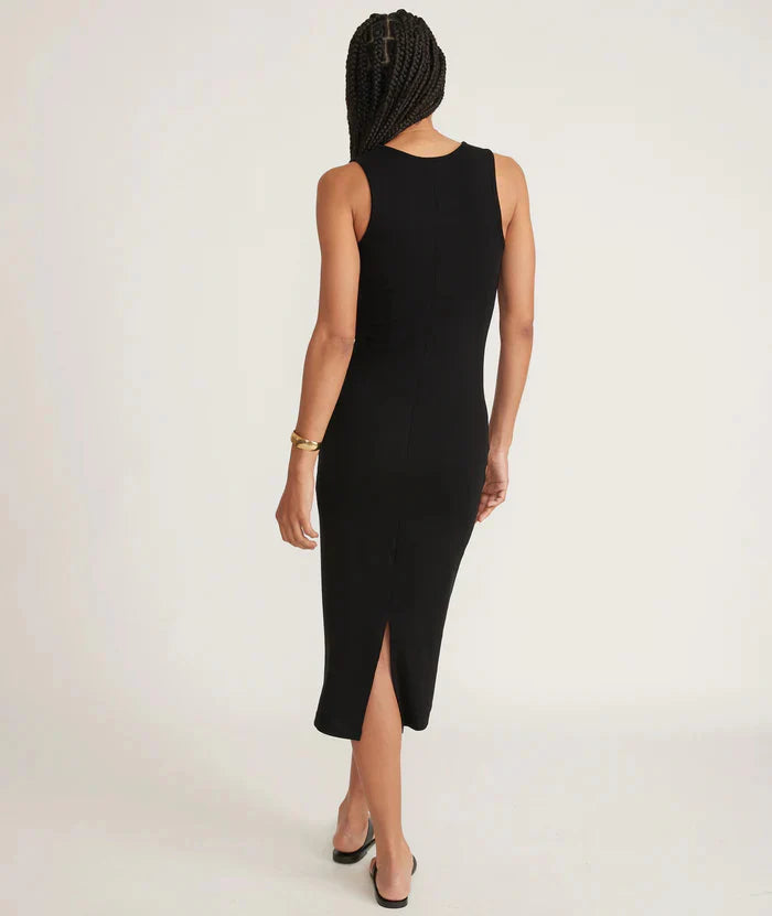 Marine Layer Black Ribbed Midi Dress - Medium