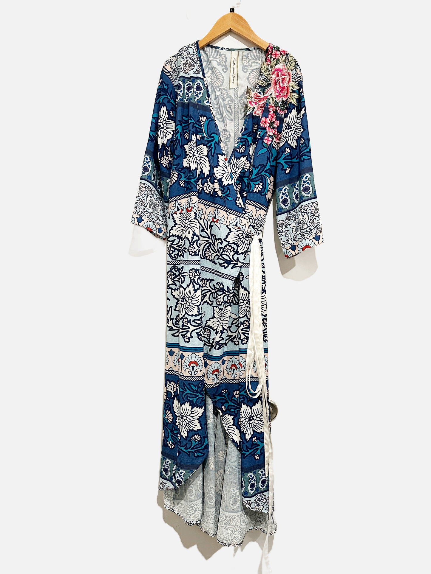 Aratta Silent Journey Blue Floral Wrap Dress - Large