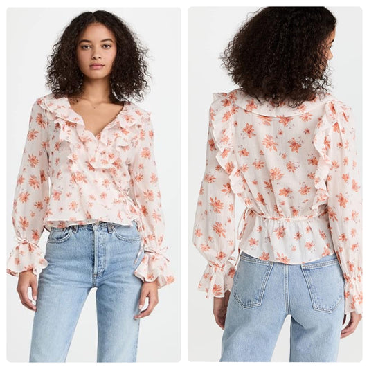 Free People Amanda Ruffle Floral Wrap Top - Small