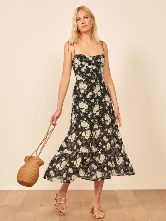 Reformation Emmie Black Floral Midi Dress - 4