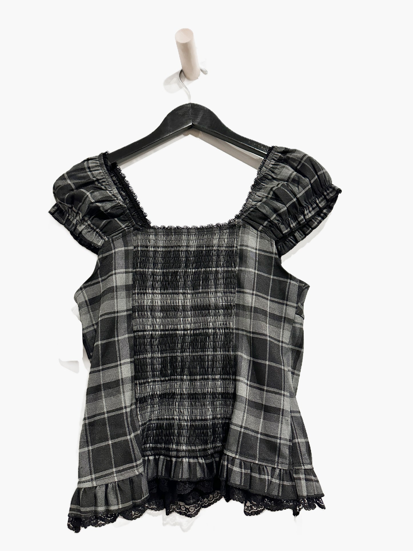 Black Plaid Ruffle Blouse - 6