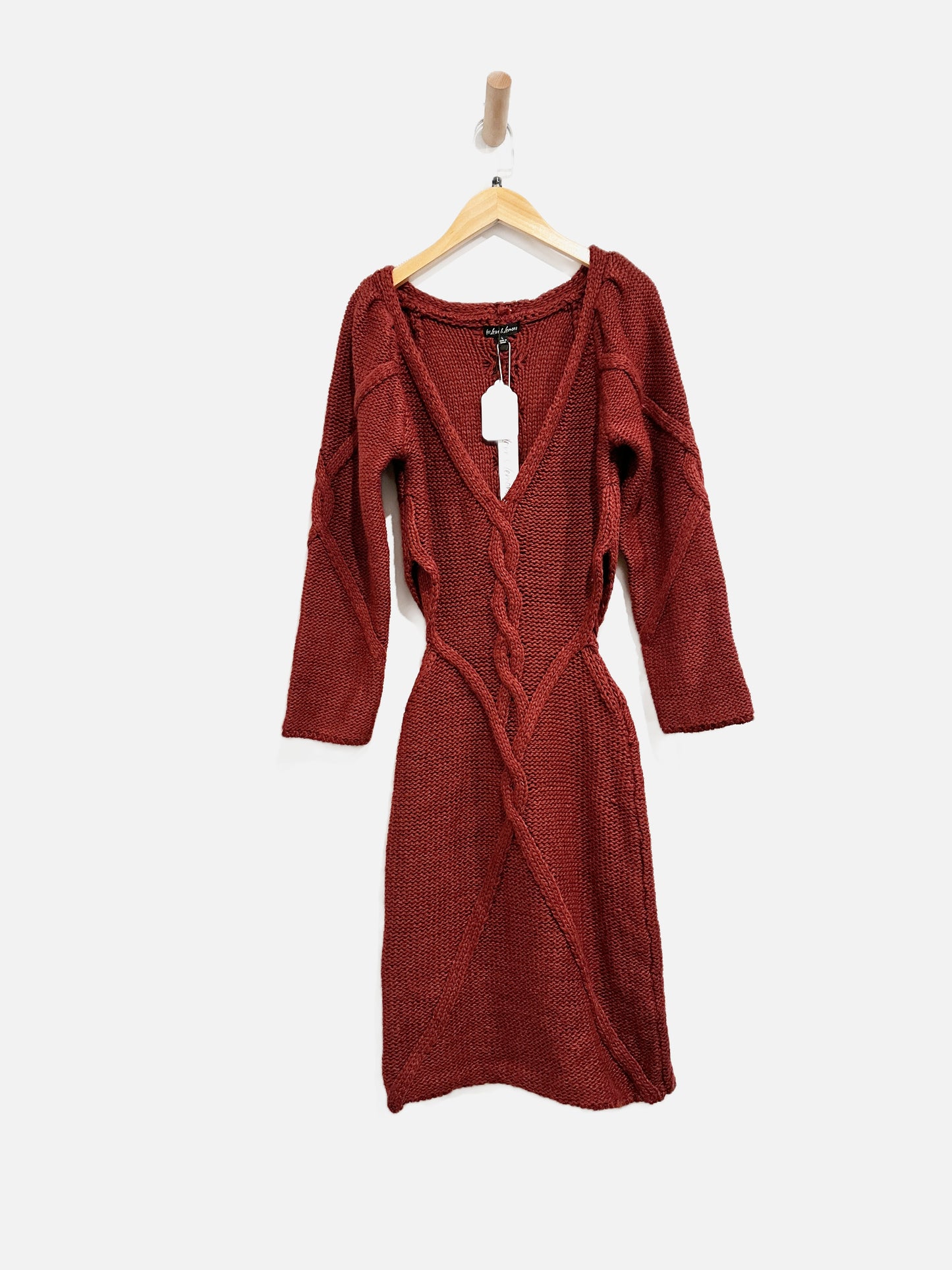 For Love & Lemons Maroon Cable Knit Cut Out Dress - Large