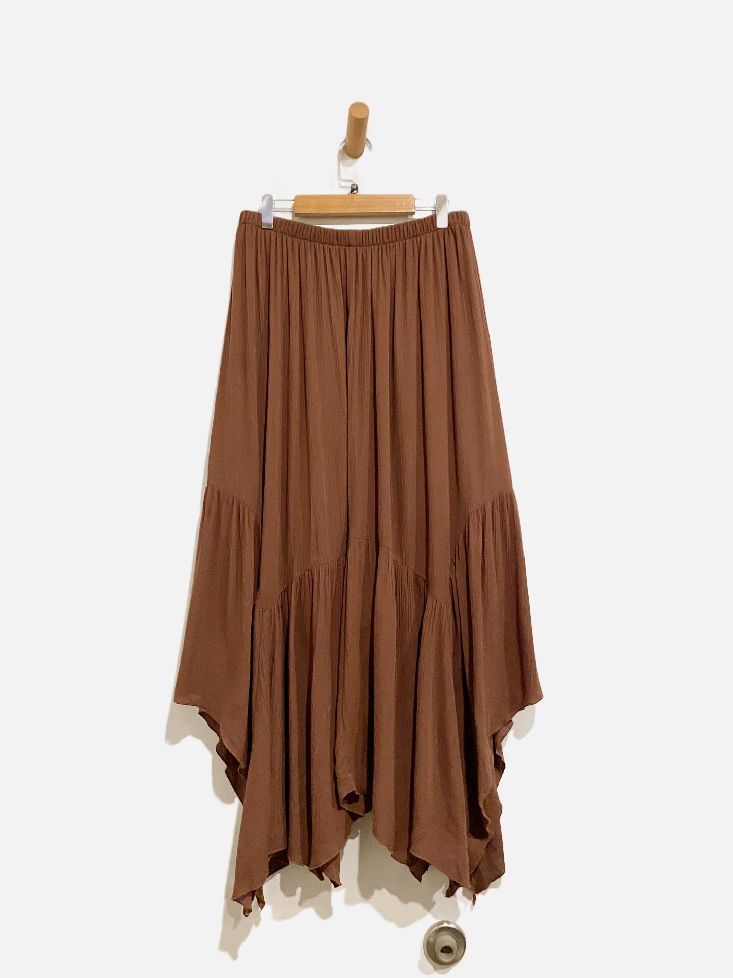 Originality Brown Handkerchief Hem Tiered Maxi Skirt - Medium