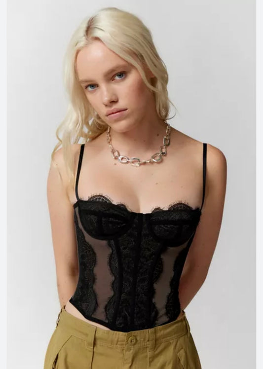 UO Out From Under Black Lace Bustier Top - Small