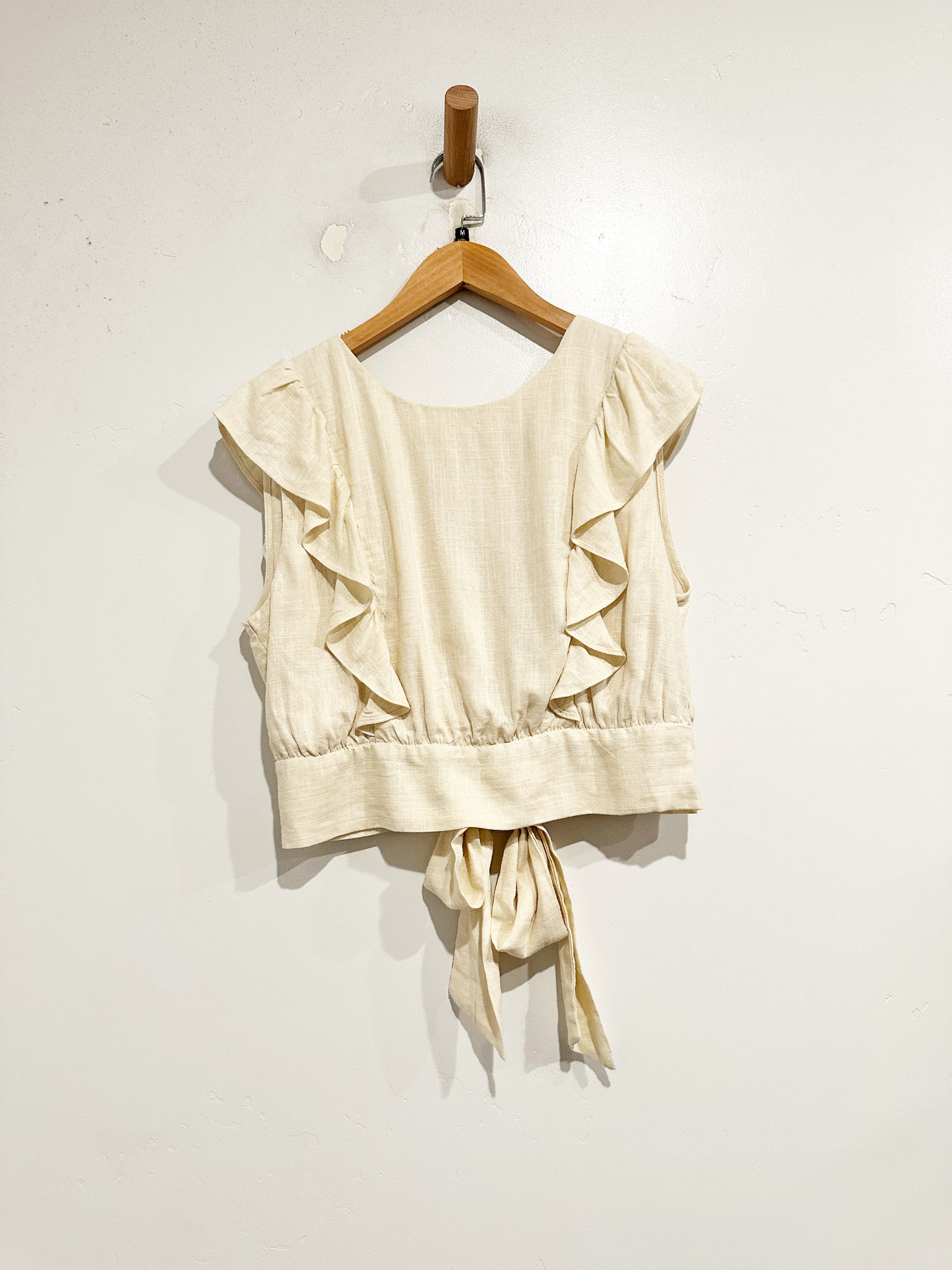 Blue Rain Cream Linen Blend Crop - Medium