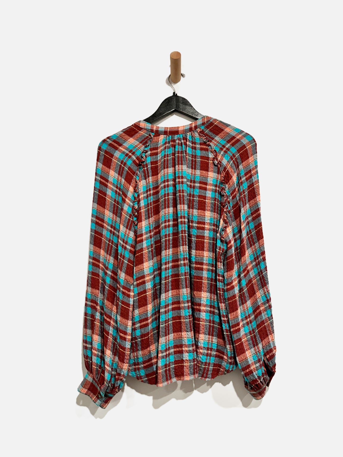 Anthropologie Pilcro Red and Blue Ruffle Blouse - Large