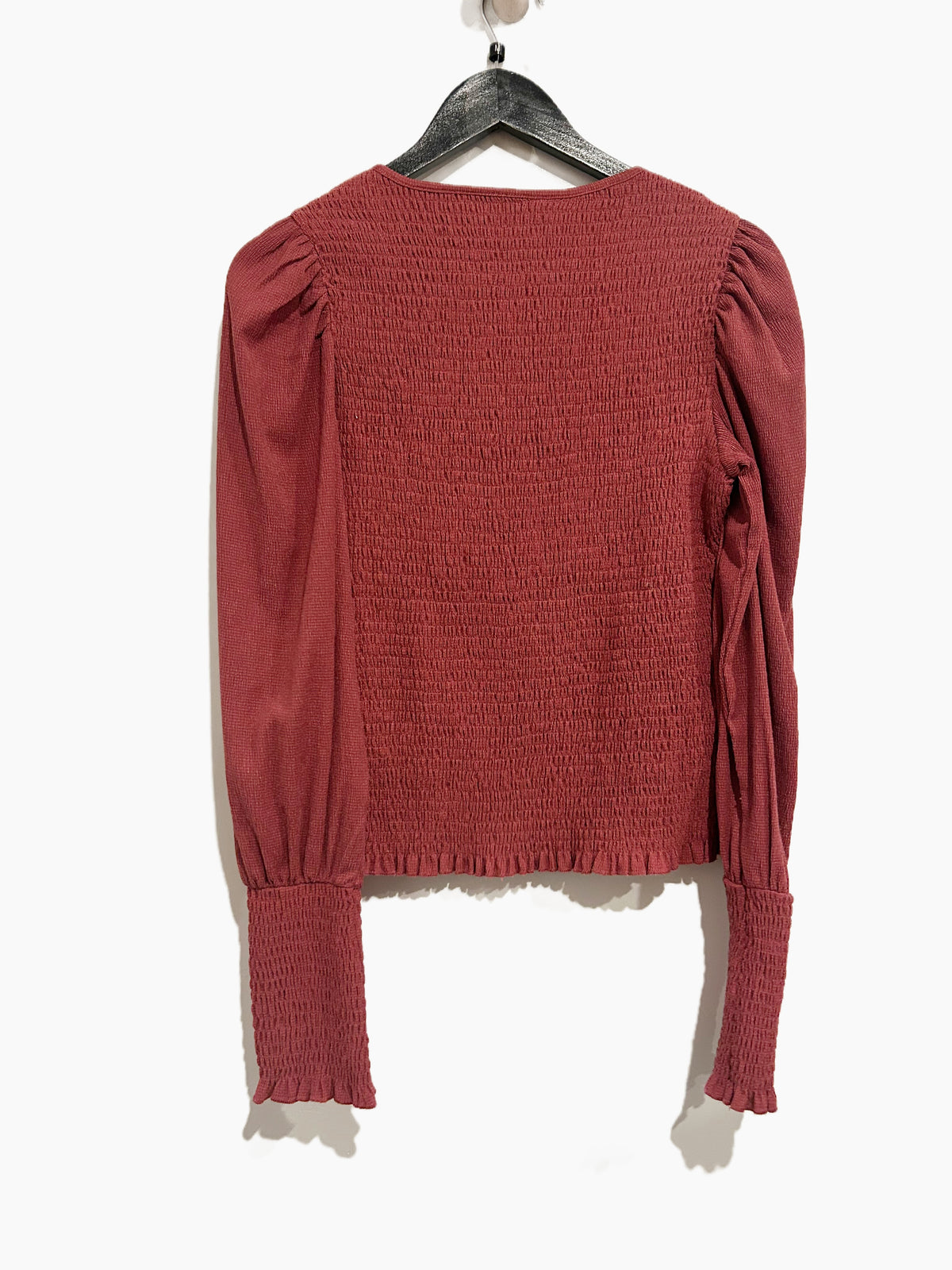 Anthropologie Smocked Puffed Sleeve Top in Raspberry - Medium