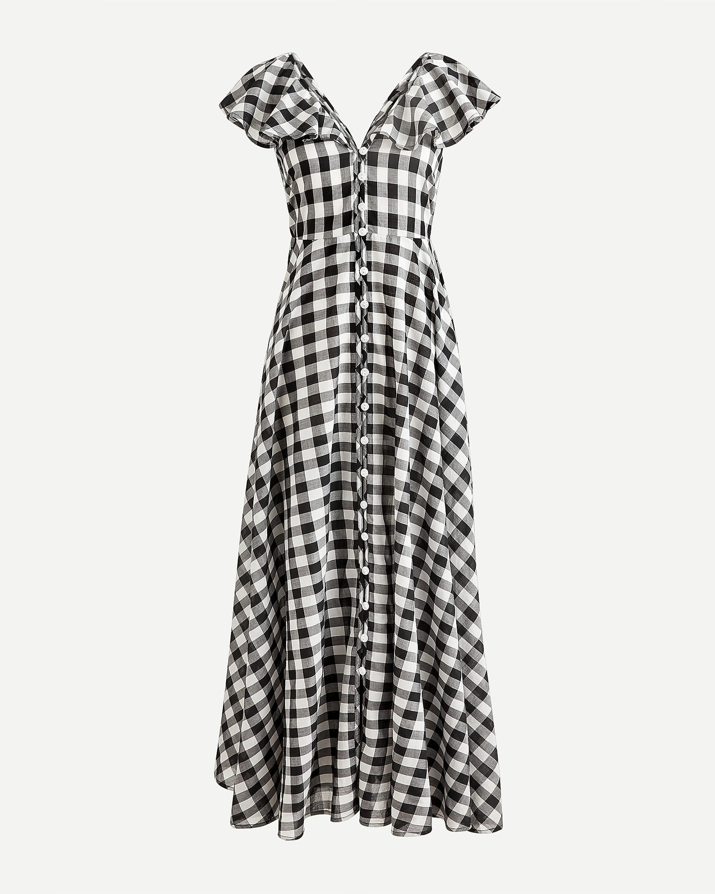J.Crew Black and White Plaid Ruffle Midi Dress - XXS