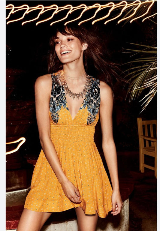 Free People Walking Through My Dreams Yellow Floral Mini Dress - Small