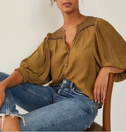 Anthropologie Brown Snake Print Button Down Blouse - 2X