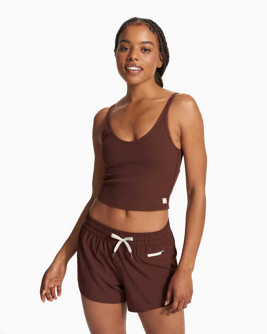 Vuori Brown Ribbed Crop Tank - Small