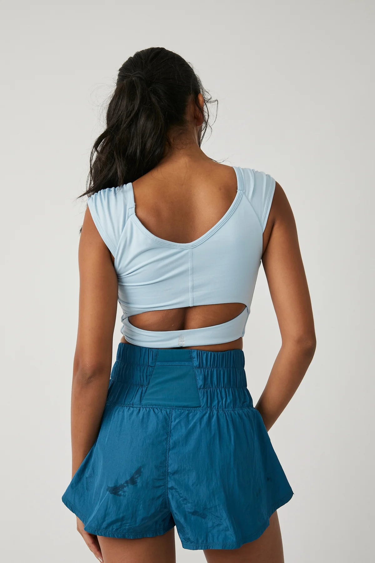 Free People Breathe Easy Blue Ruched Crop Top - XL