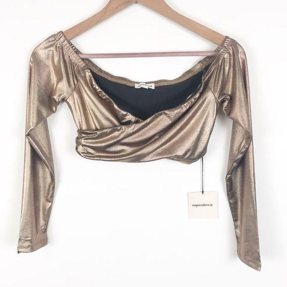 Ira Off Shoulder Mini Skirt Set in Bronze Size Small