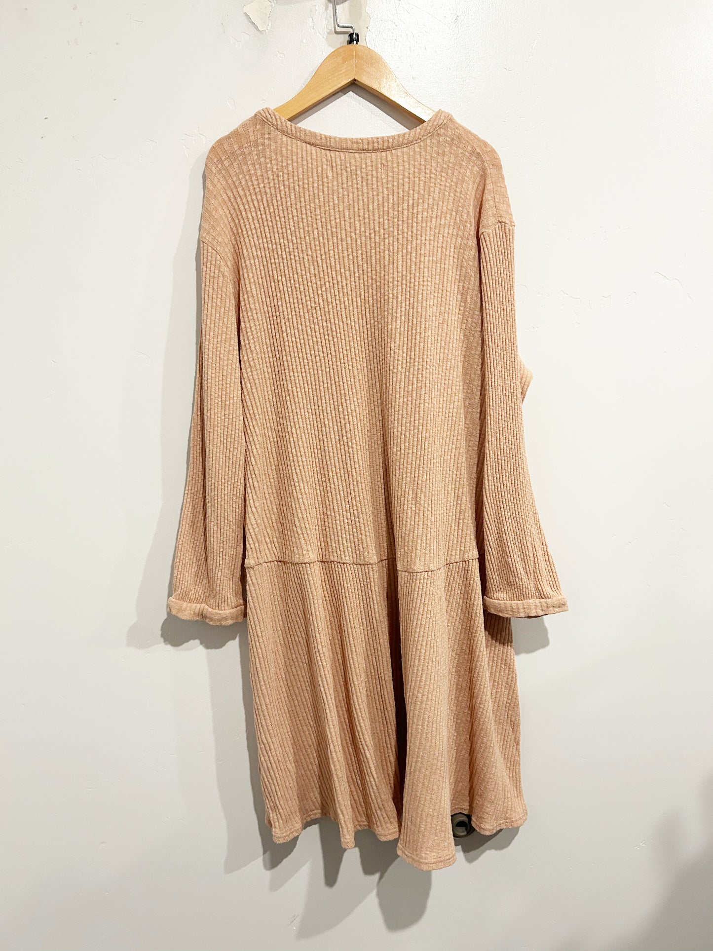 Free People Beach Blossom Button Up Tan Ribbed LS Dress - Medium