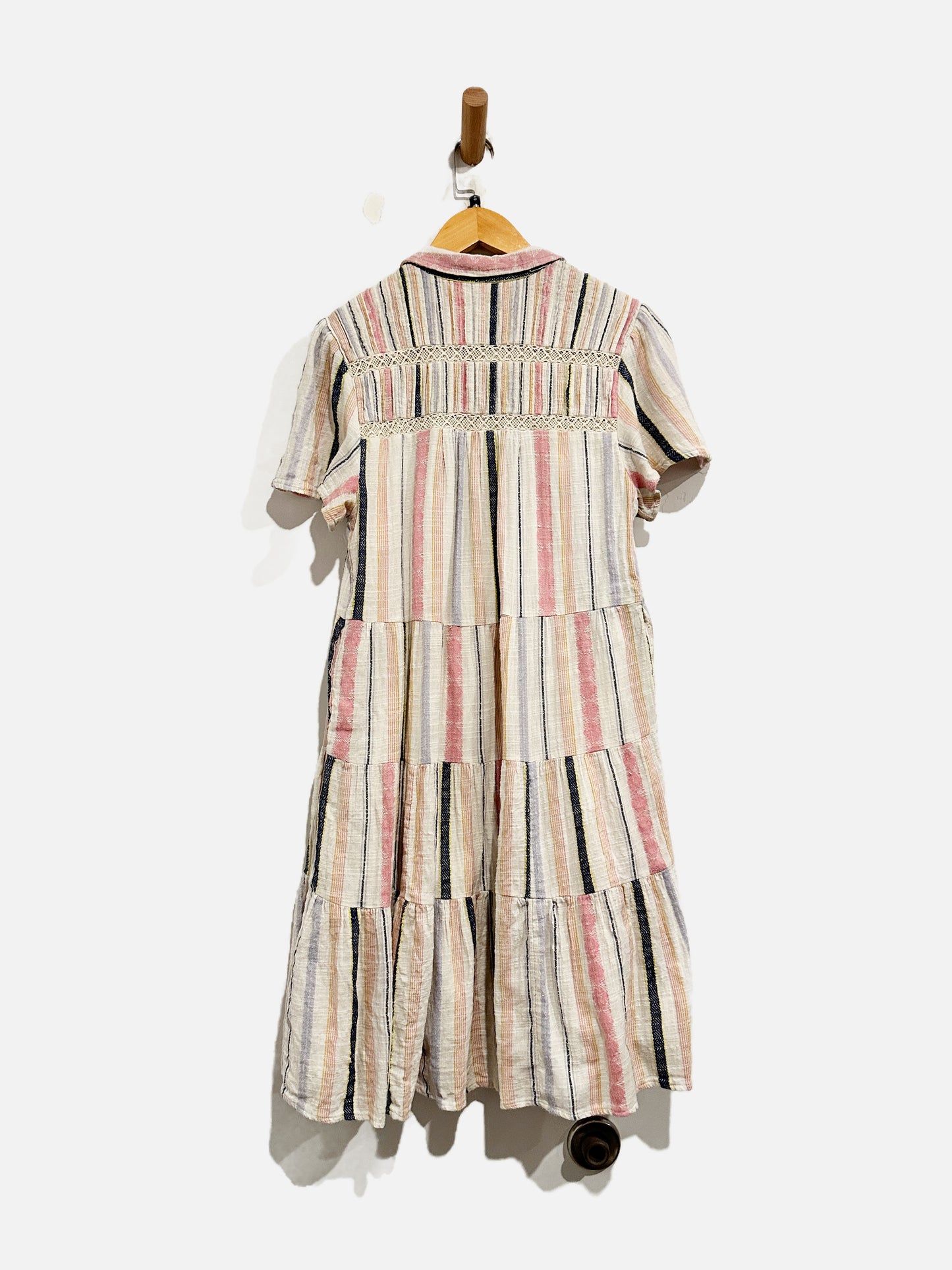 Anthropologie Cream/Pink Stripe Mini Dress - Small