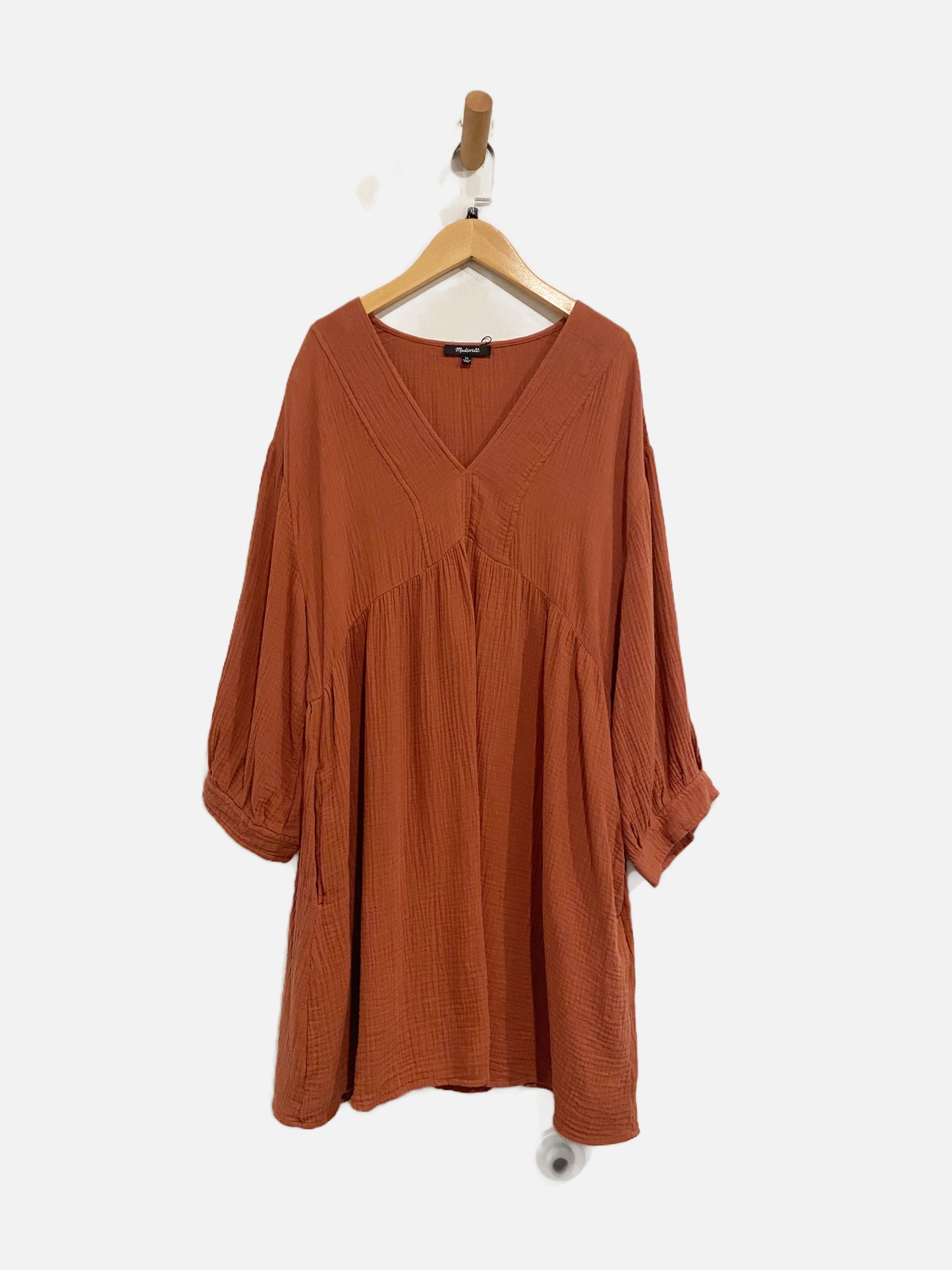 Madewell Light Spun V-Neck Red Gauzy Mini Dress - XL