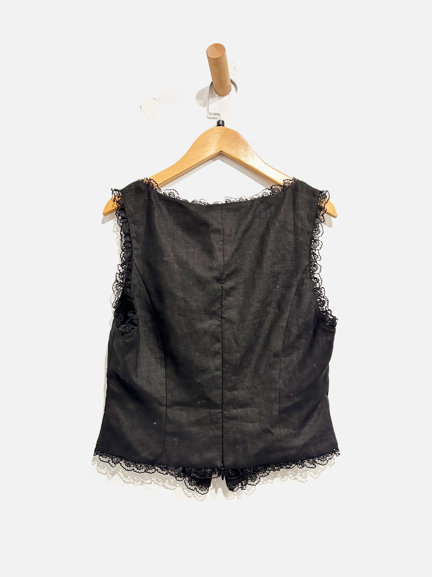 Kourt Black Tie Front Lace Trim Tank - 4