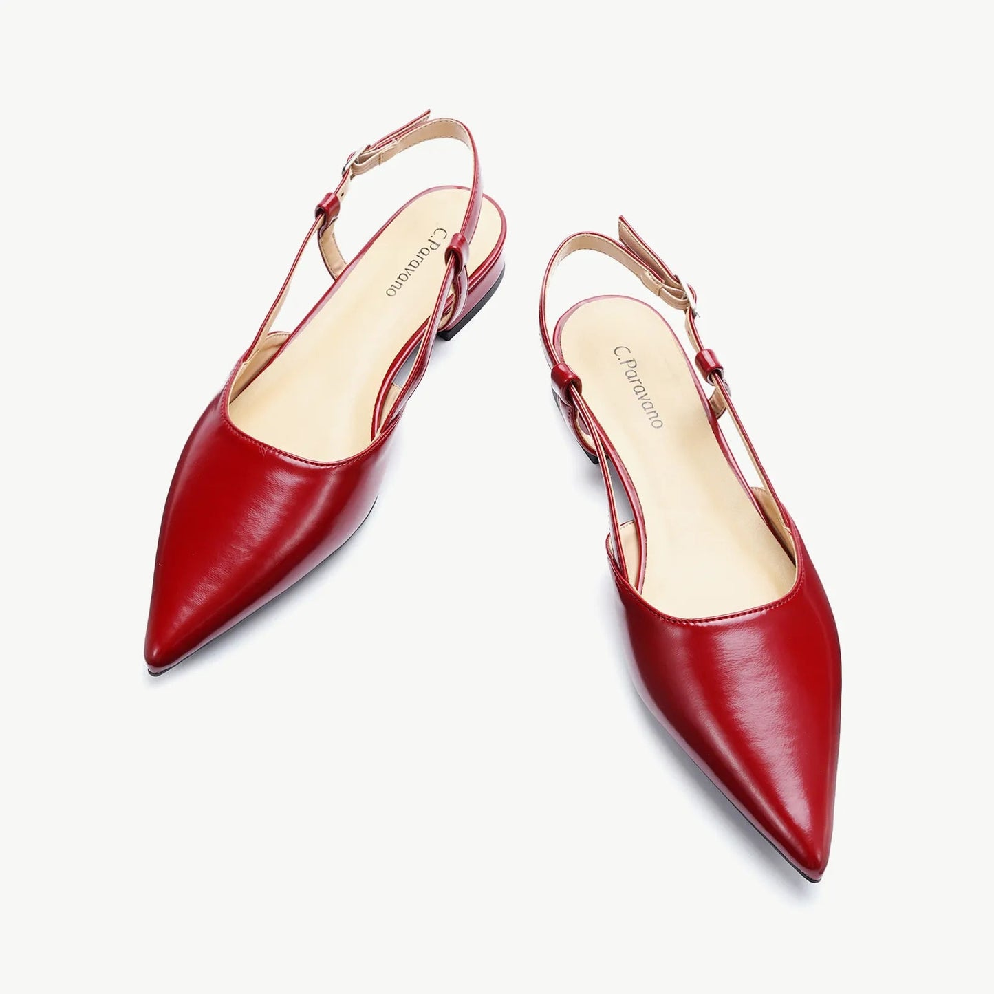 C.Paravano Freya Red Sleek Slingback Flats - 38
