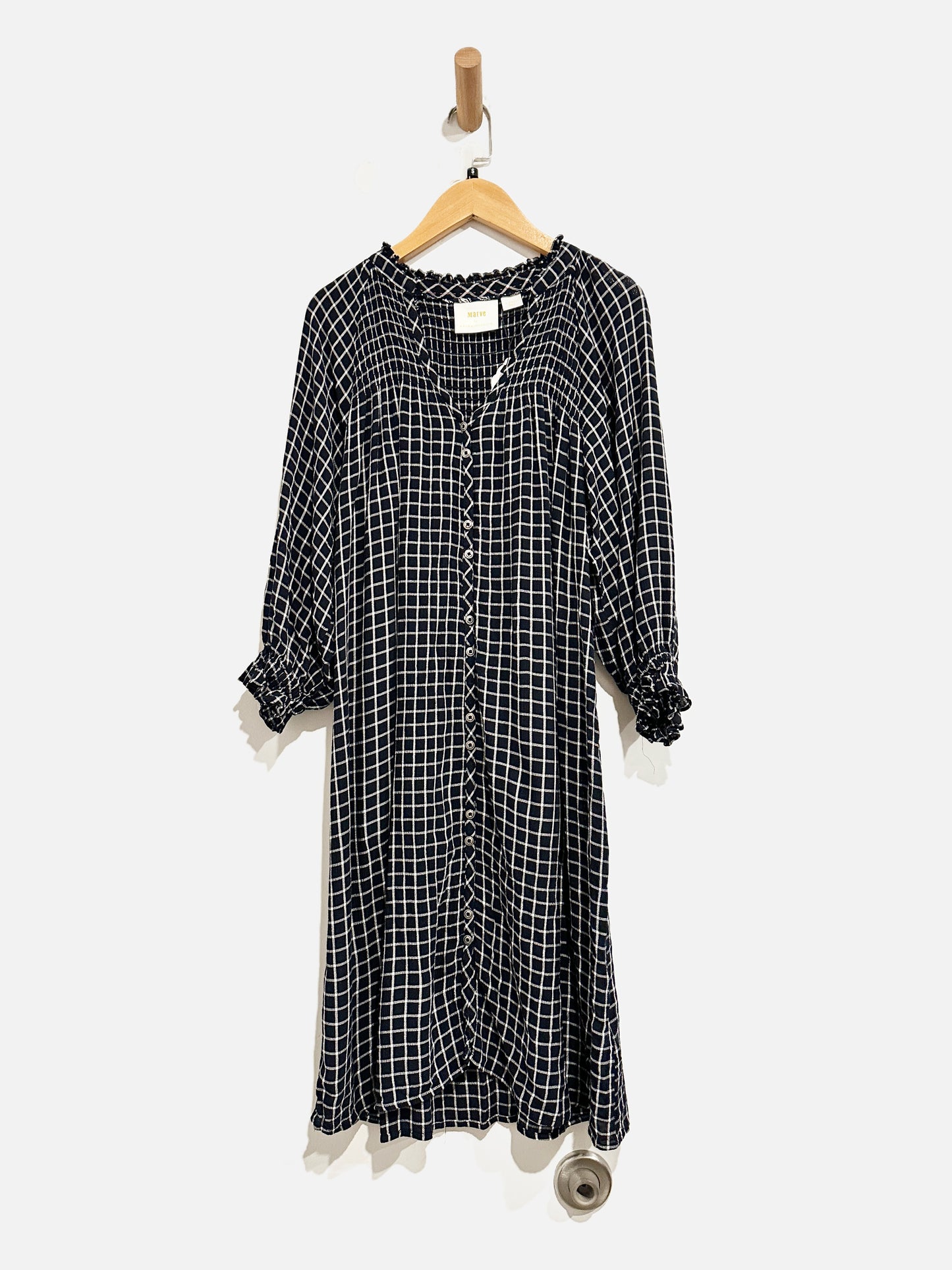Anthropologie Maeve Navy and White Plaid Shirt Dress - XS