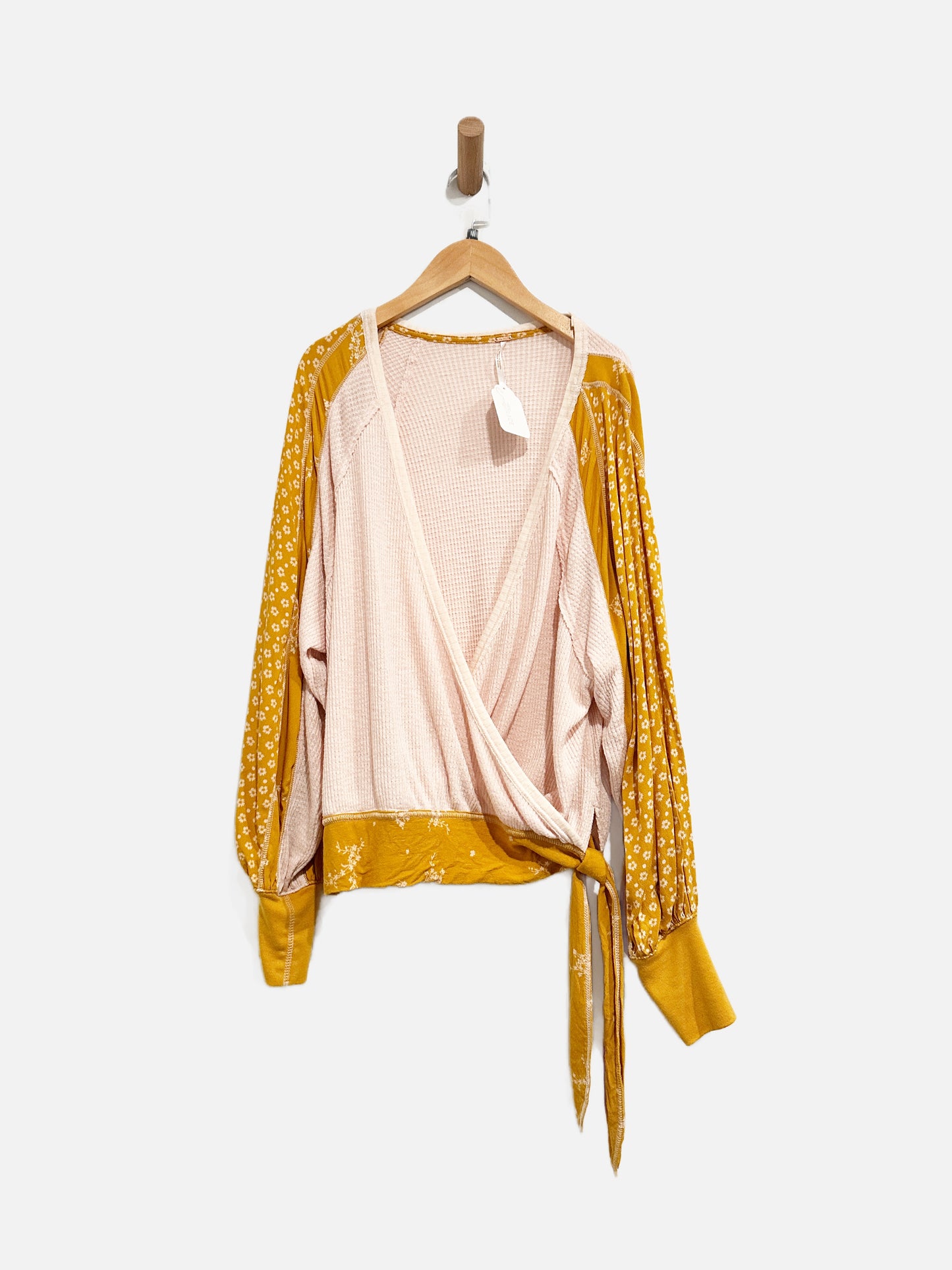 Free People Auxton Pink Waffle Knit Wrap Top - Medium