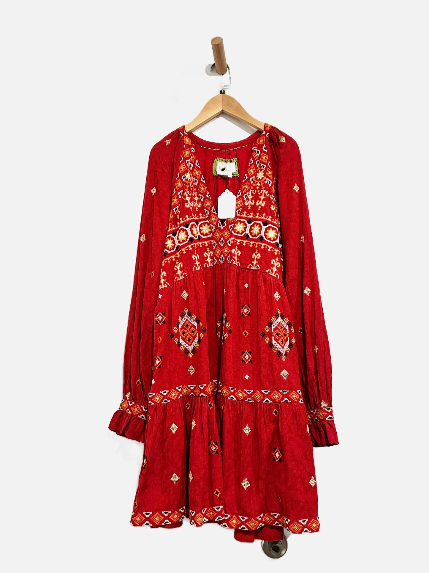 Anthropologie NWT Red Embroidered Bay Doll Dress - Small