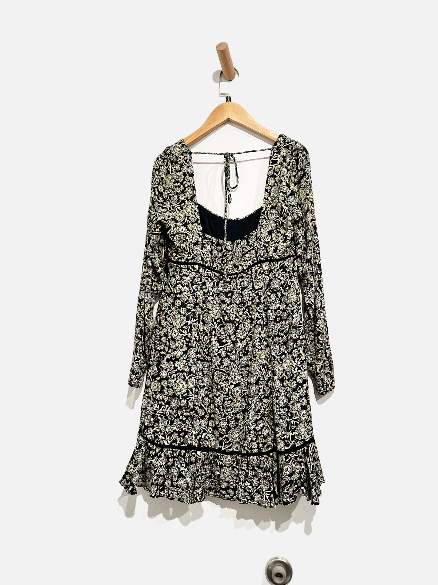 Free People Black Floral LS Mini Dress - 6
