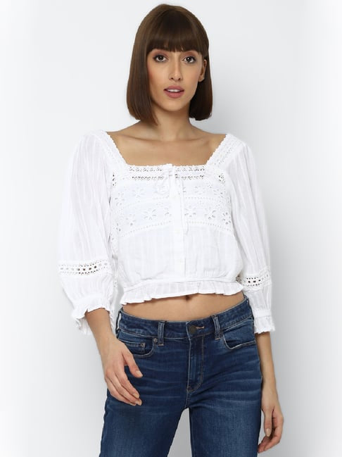 American Eagle White Eyelet Blouse - Small