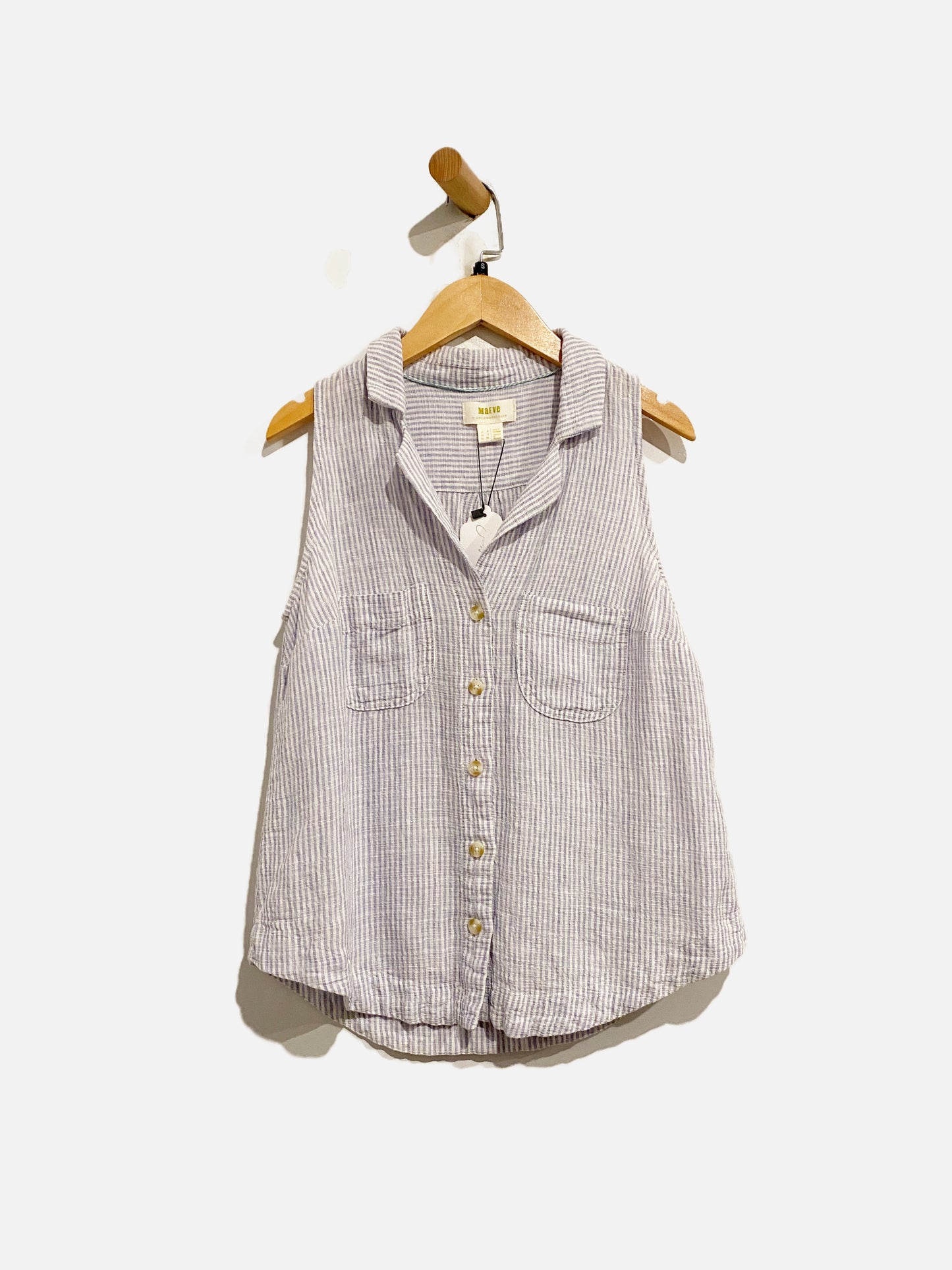 Anthropologie Maeve Blue and White Stripe Button Down Tank - 4