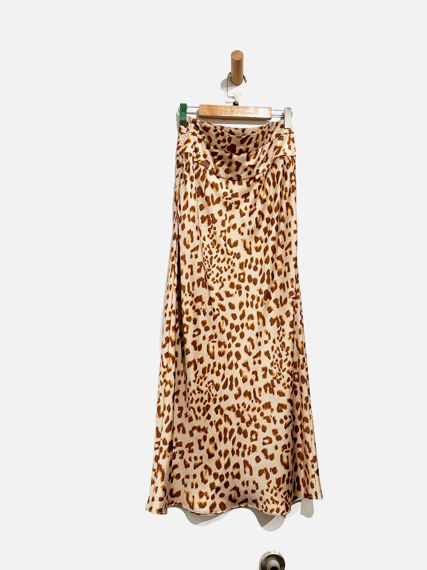 Free People Tan Leopard Print Satin Midi Skirt - 0