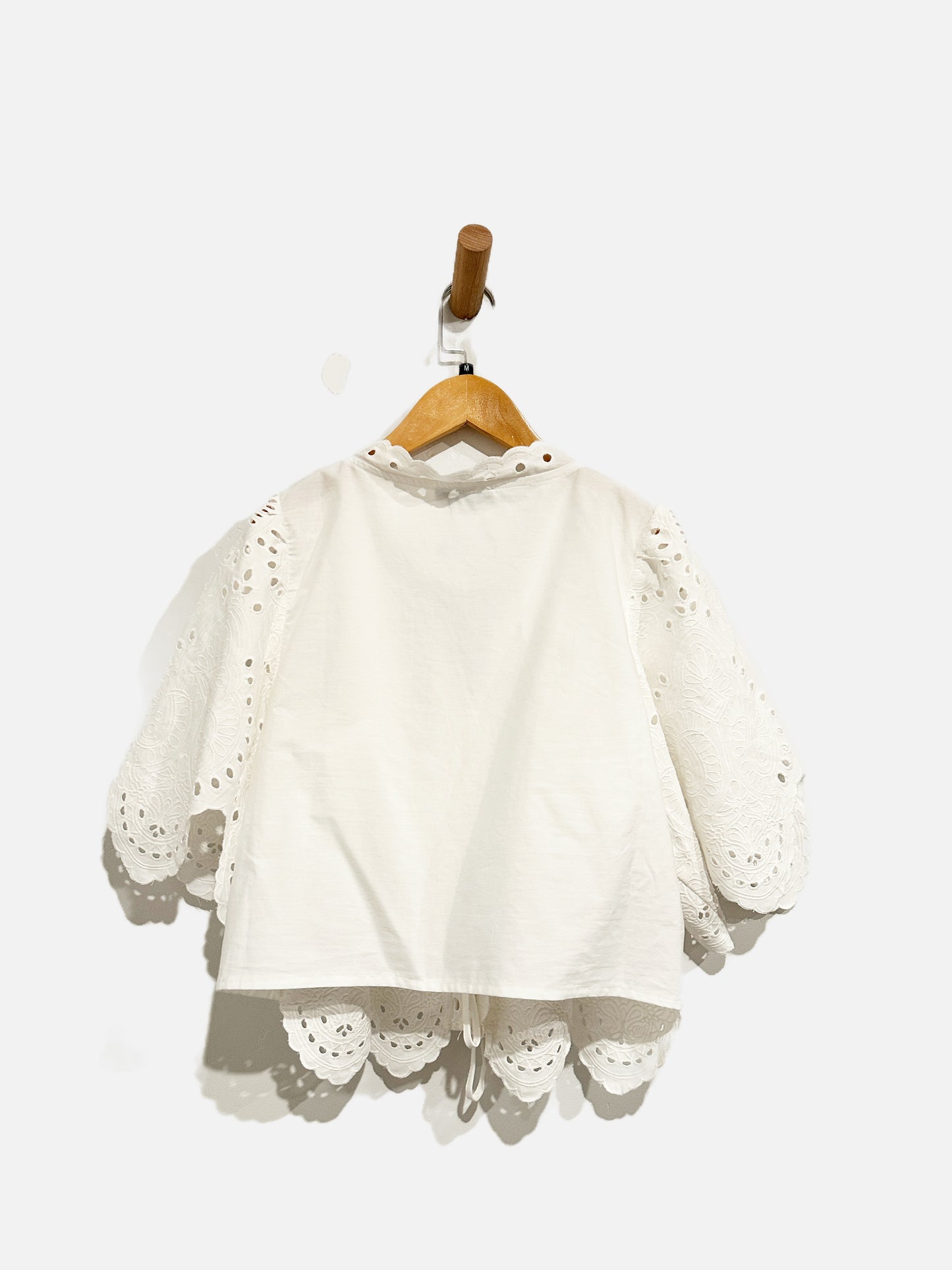 Moon River White Eyelet Tie Front Blouse - Medium