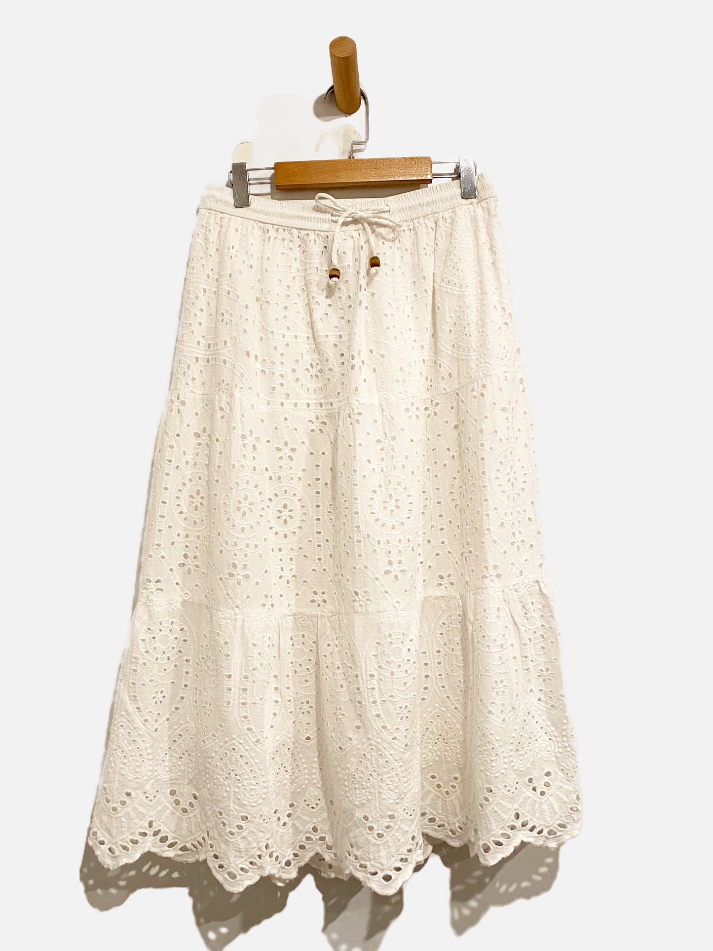 Nation AK OUTFITS Vintage White Eyelet Midi Skirt - Medium