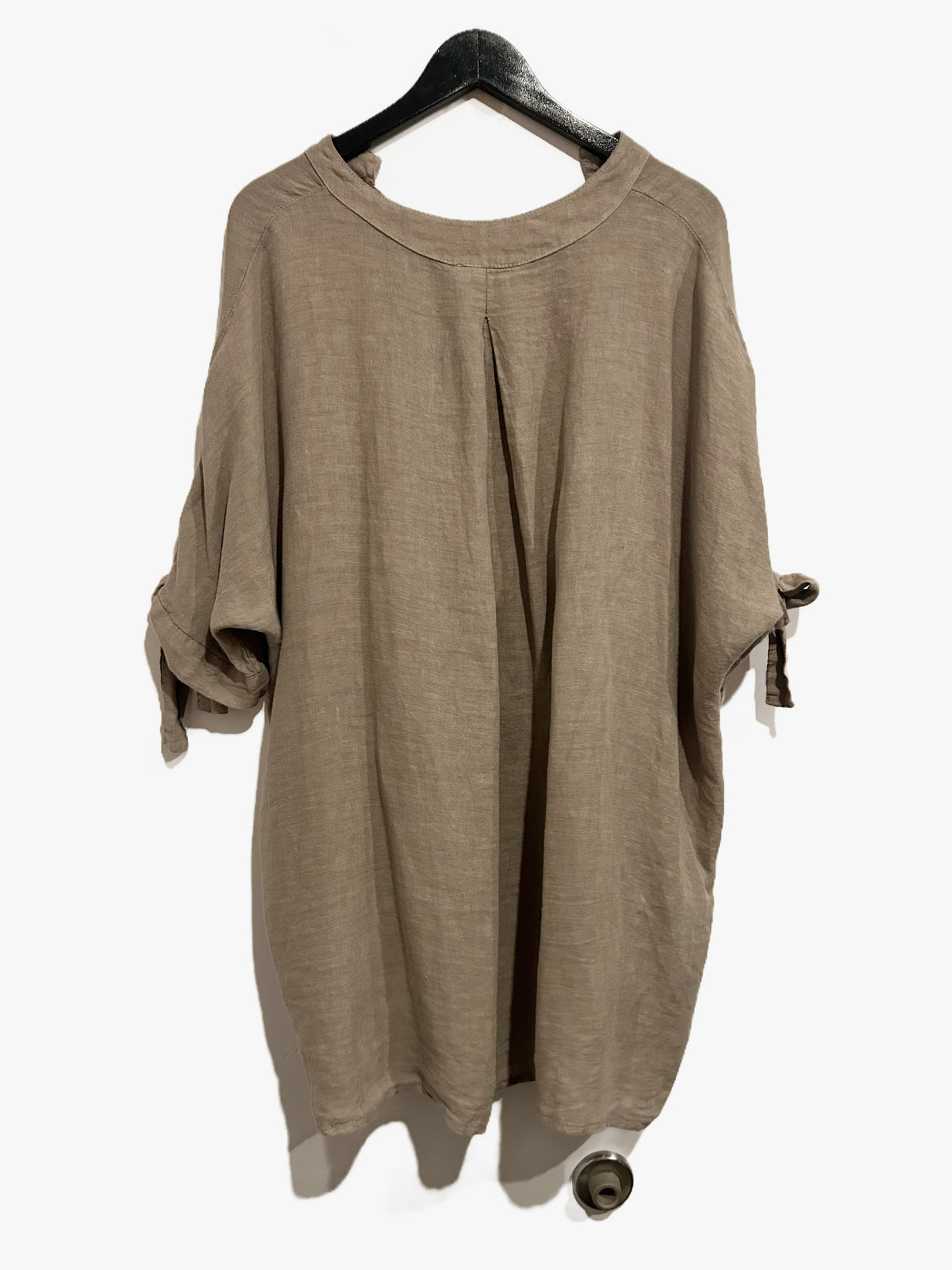 Meo Meli Gray Twist Front Linen Tunic Top - Large