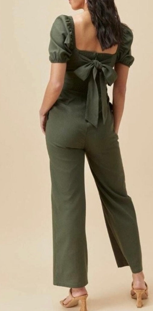 Audrey Parks Green Linen Jumpsuit - Medium