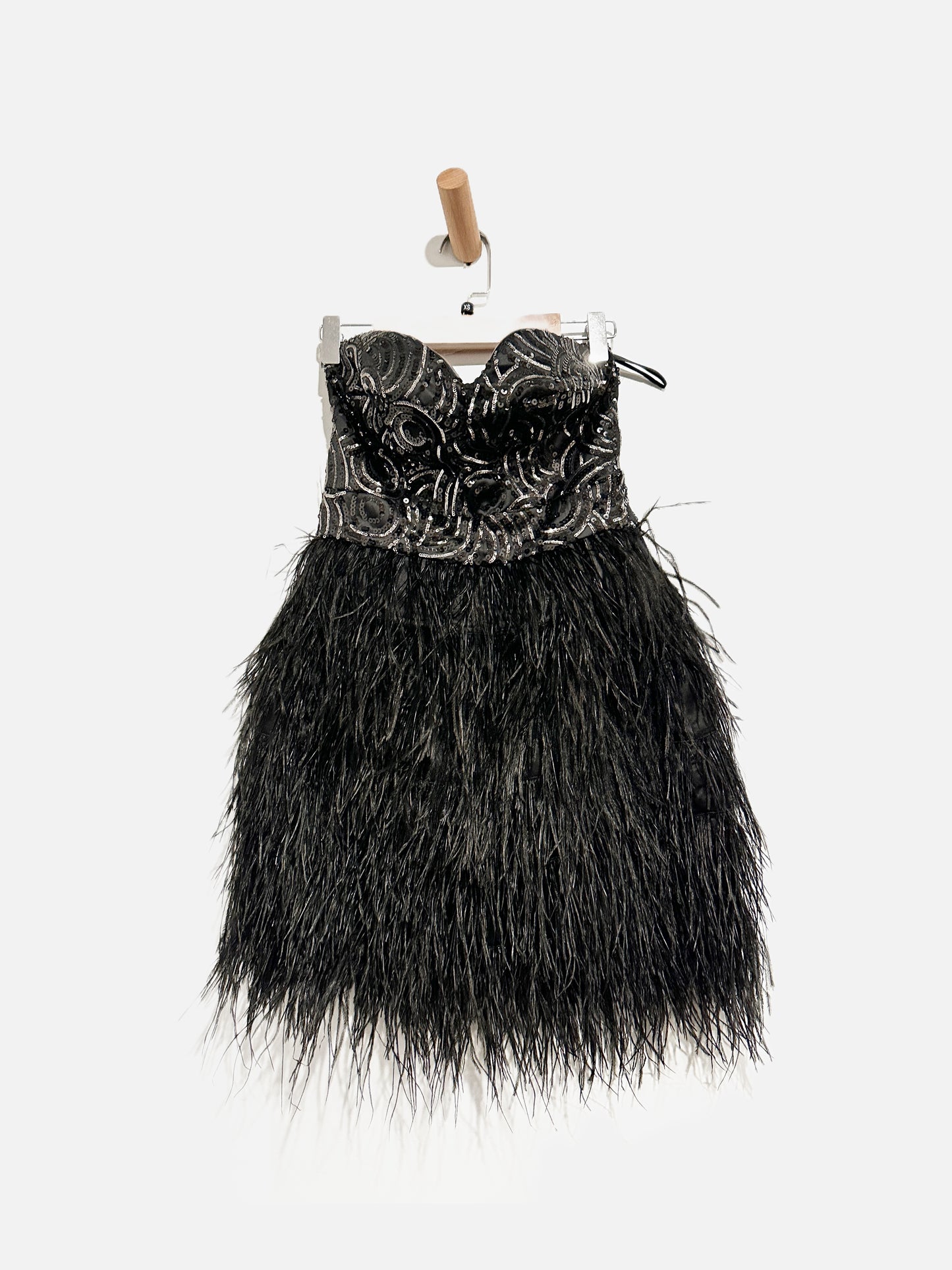 Bebe Black Sequin Feather Mini Dress - XS