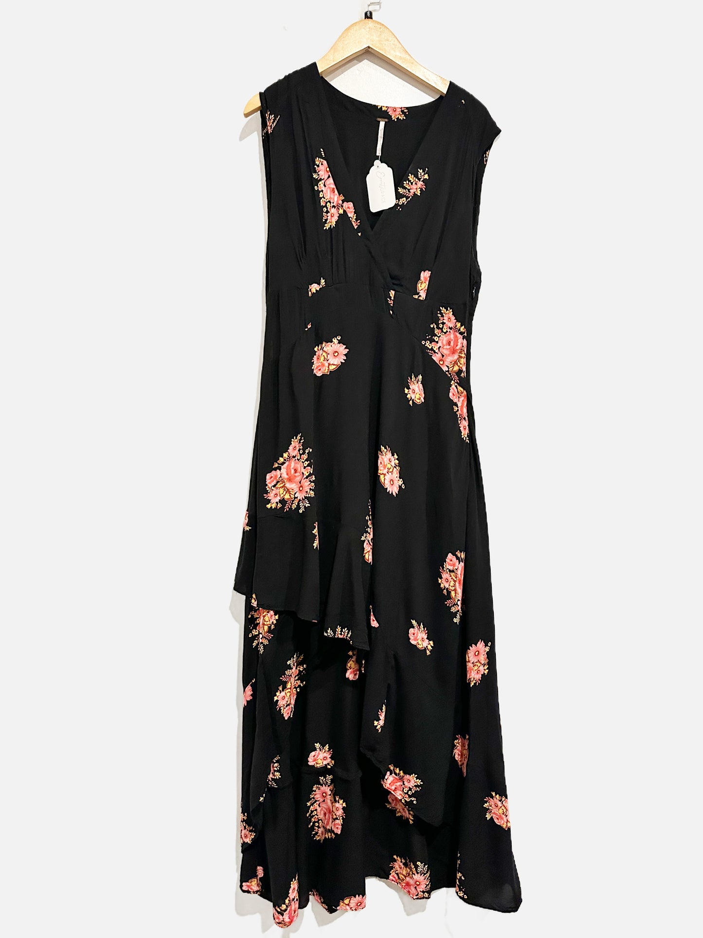 Free People Black Floral Hi-Low Midi Dress - 4