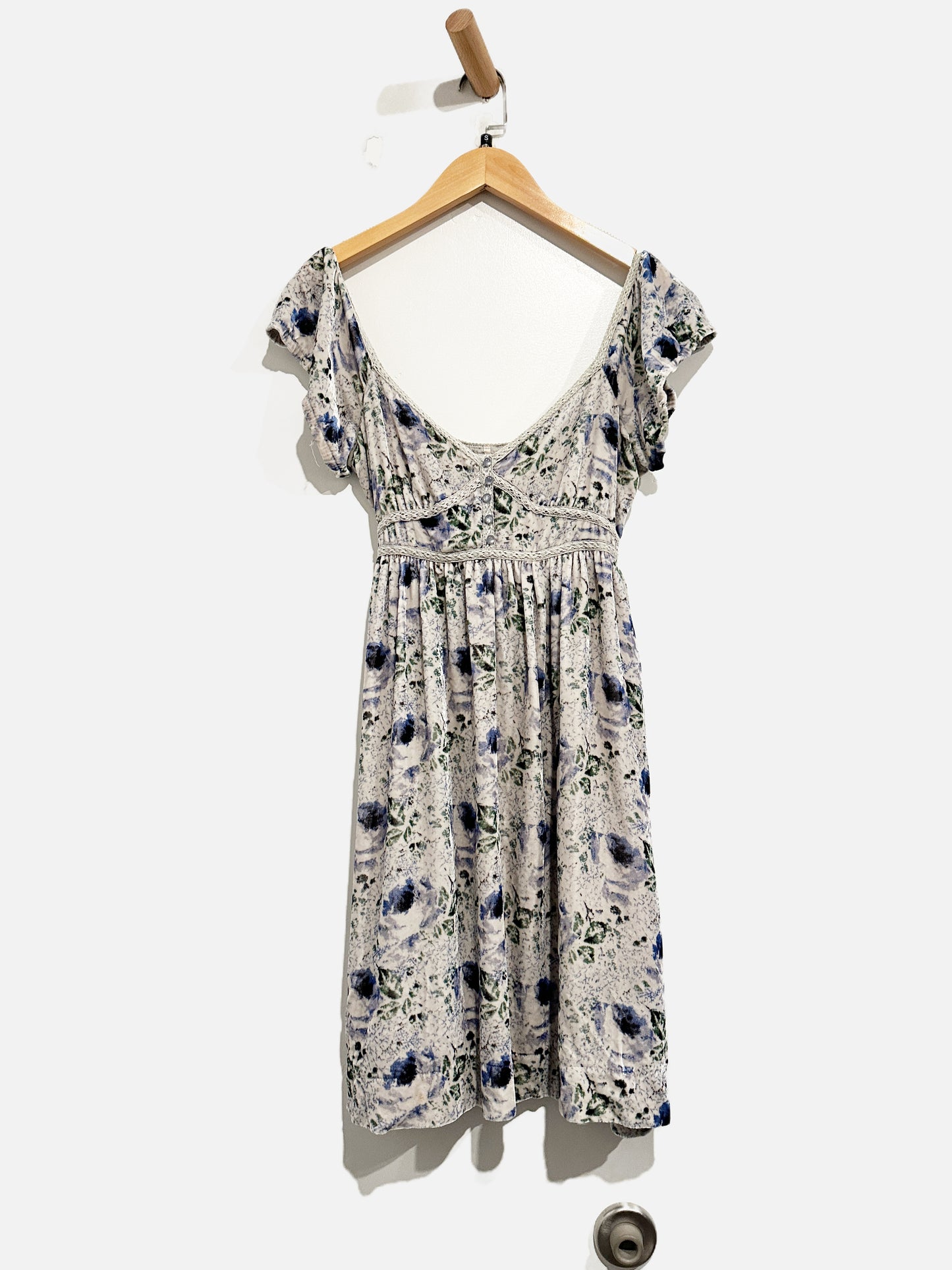 $$ Free People Gray Velvet Floral Mini Dress - 4