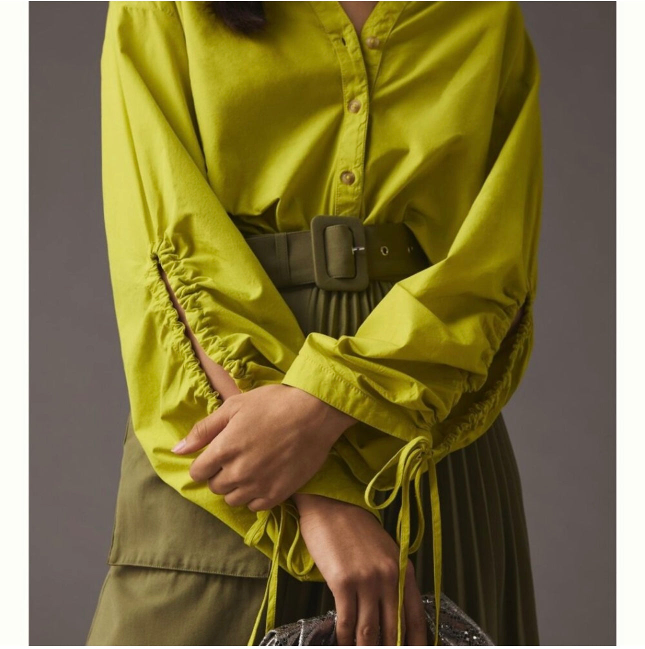 Pilcro Yellow Tie Sleeve Blouse - XS