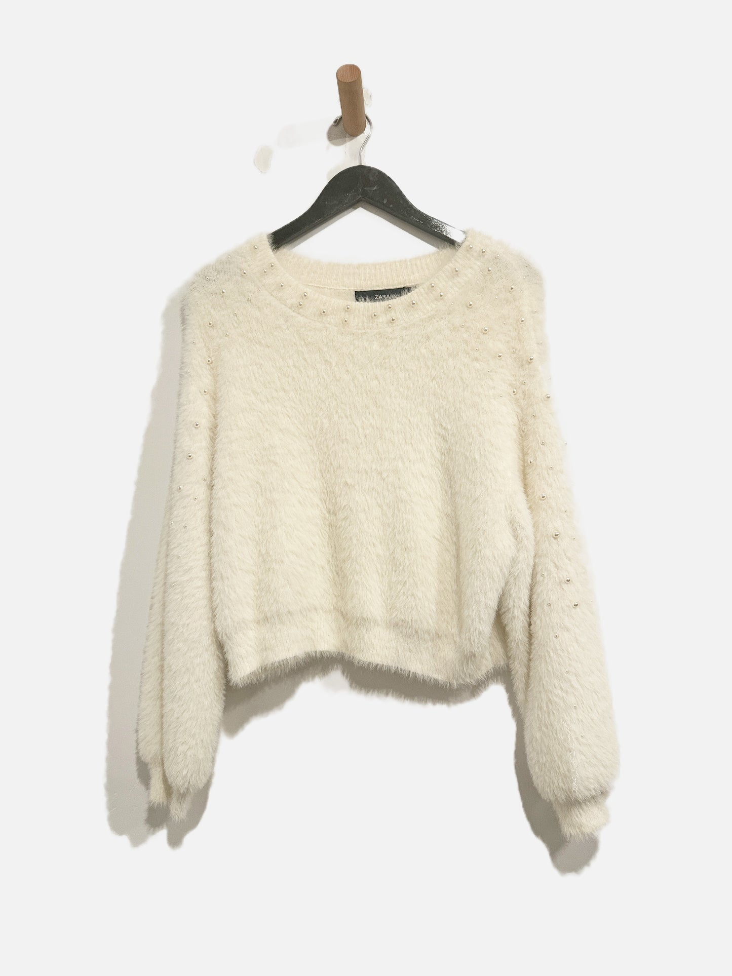 Zara Cream Eyelash w/ Pearls Sweater - Small