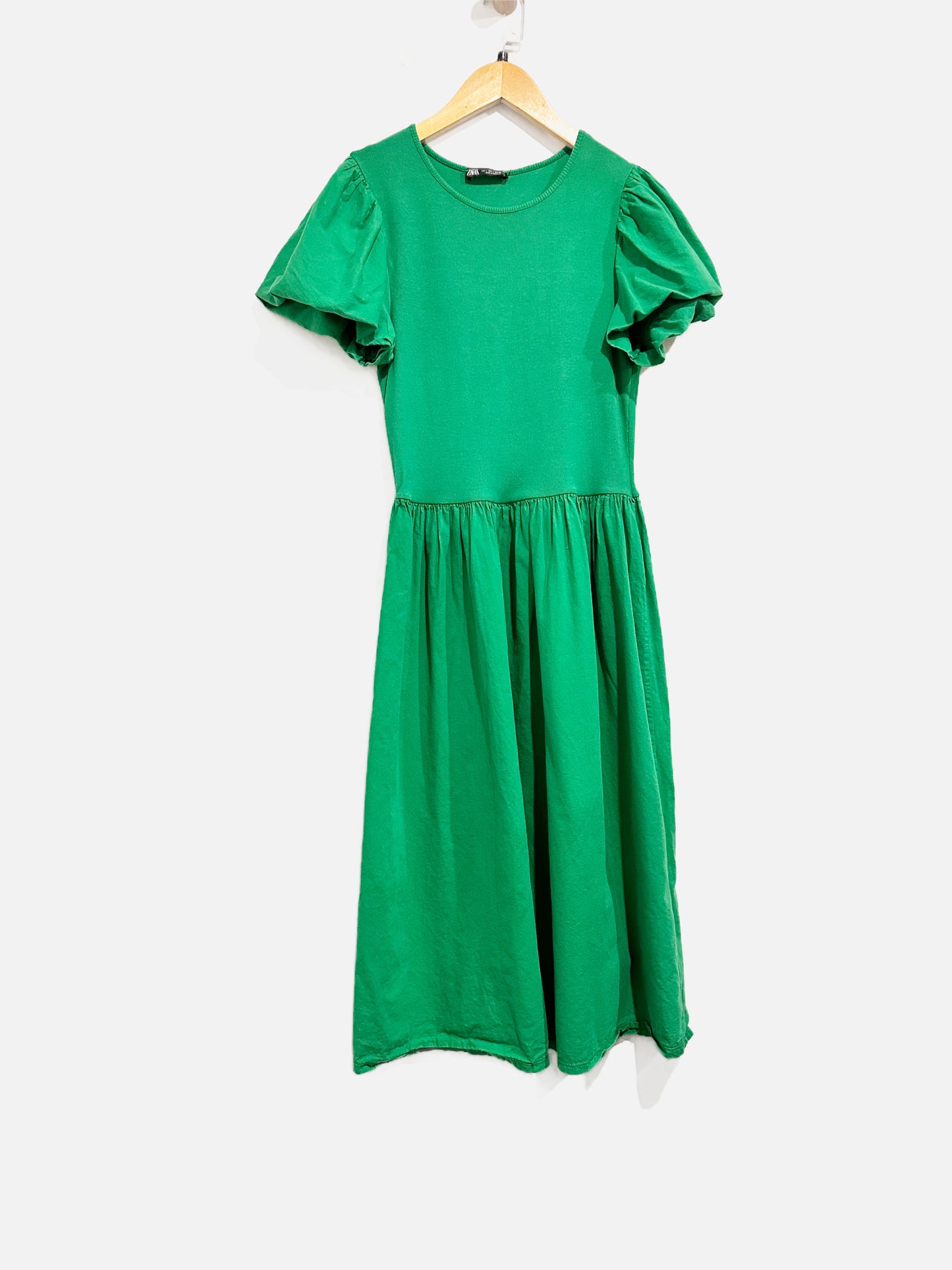 Zara Green Puff Sleeve Midi Dress - Large