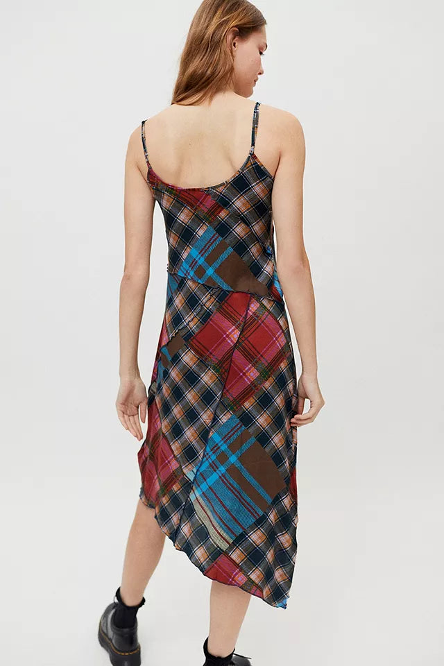 Urban Outfitters Navy/Red Brown Plaid Midi Dress - Medium