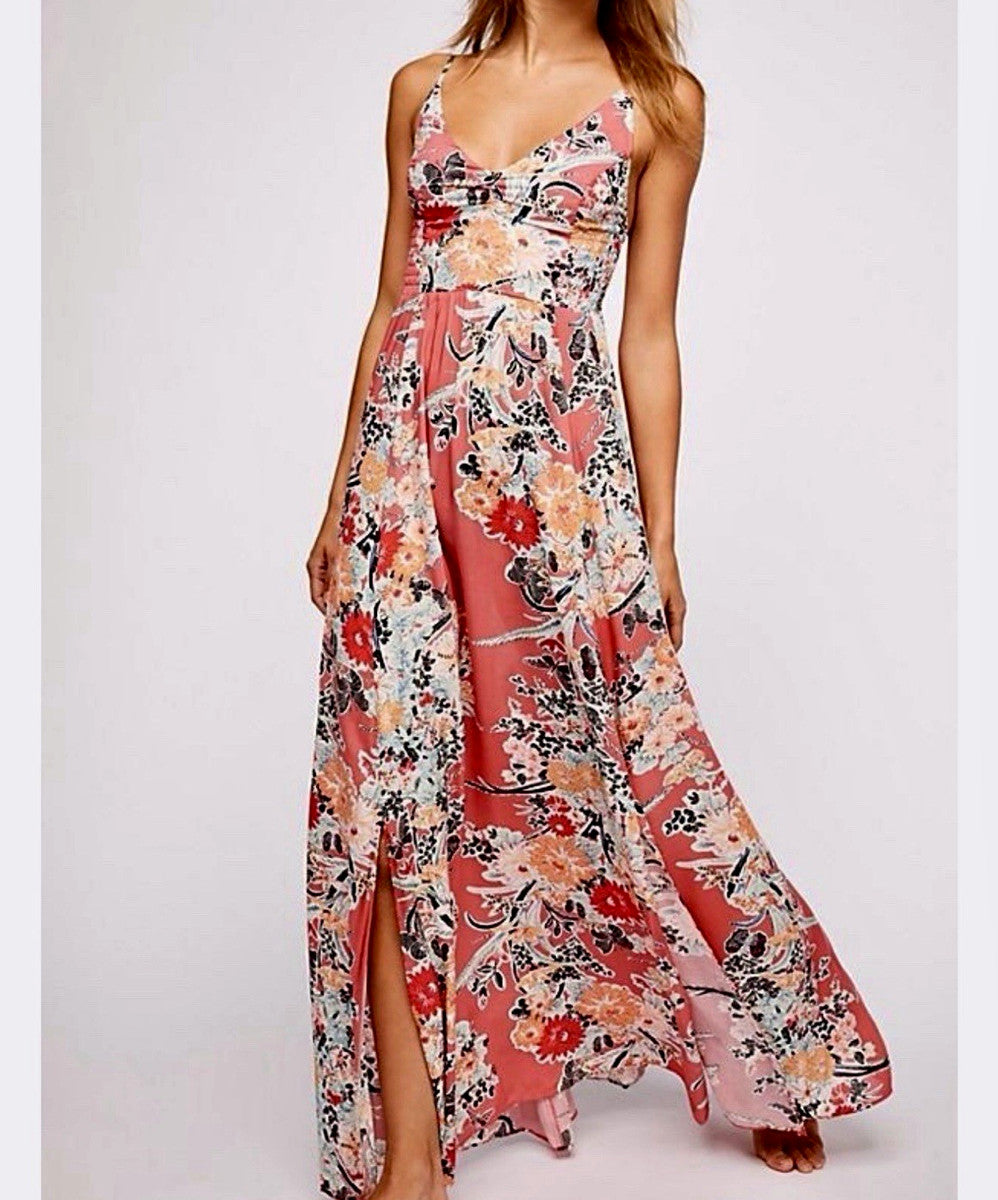 Free People Through the Vine Pink Floral Maxi Dress - Medium