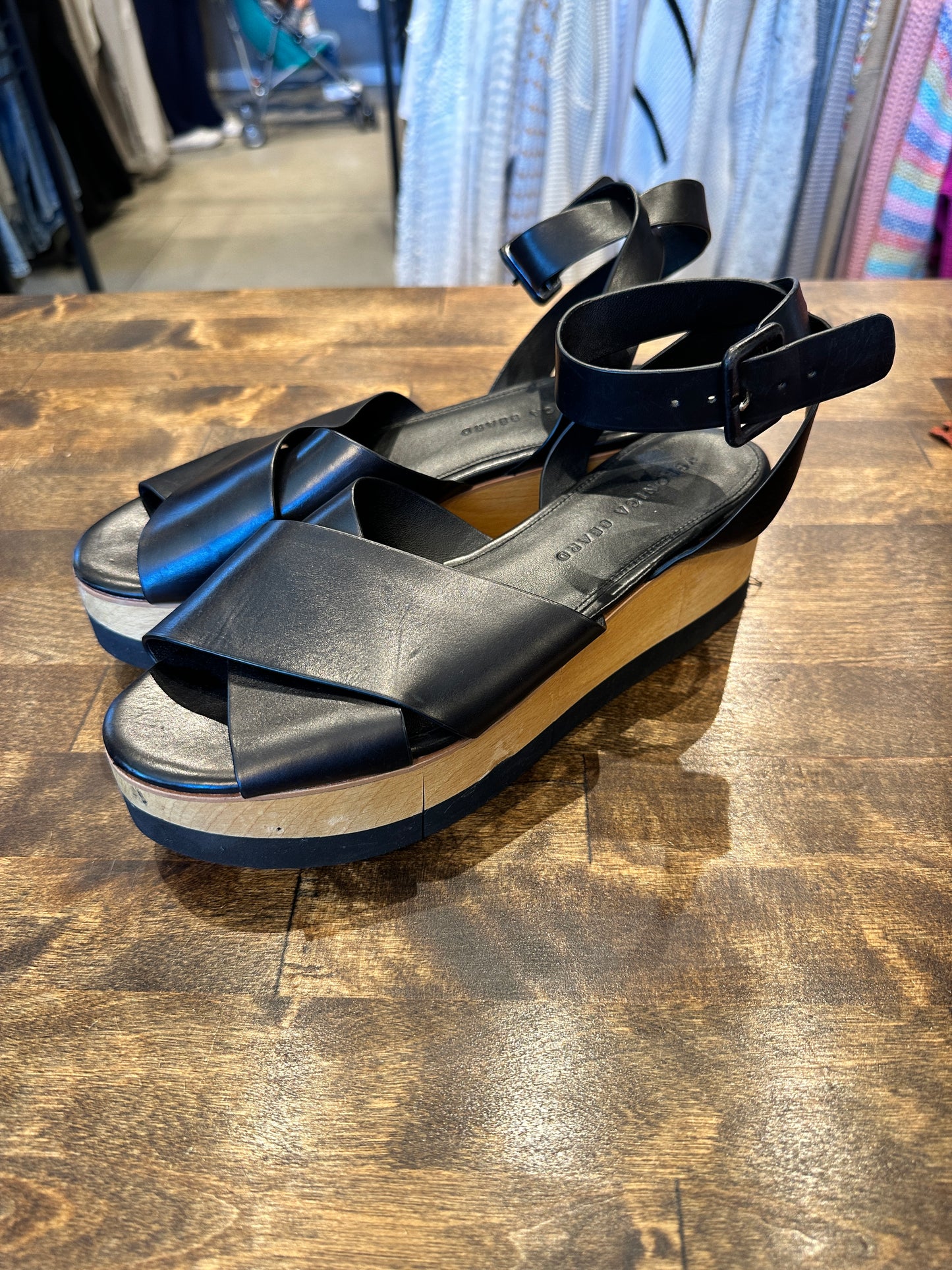 Veronica Beard Wynie Black Leather Platform Sandals -8