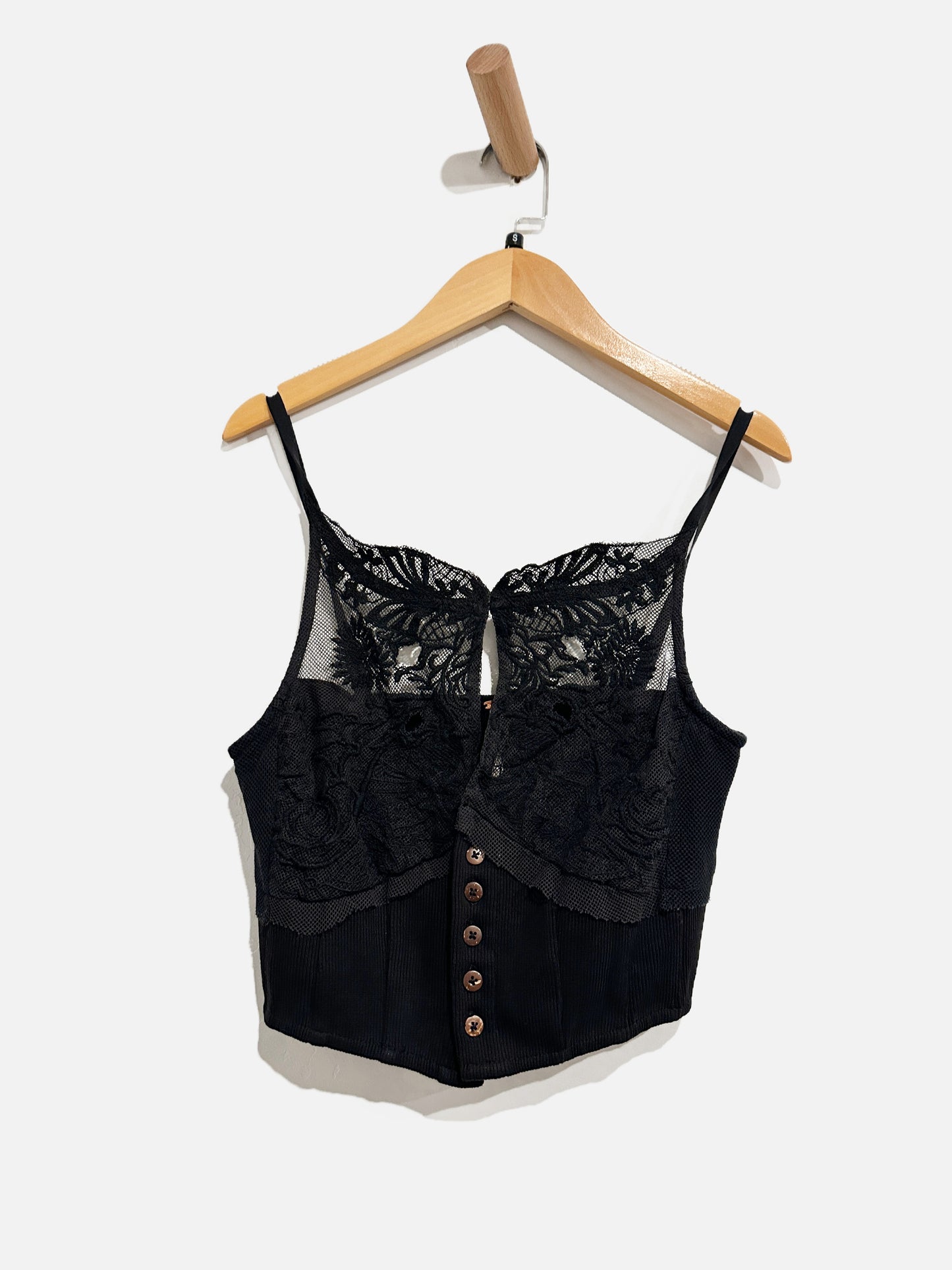 Free People Have my Heart Corset Black Lace Tank - Small