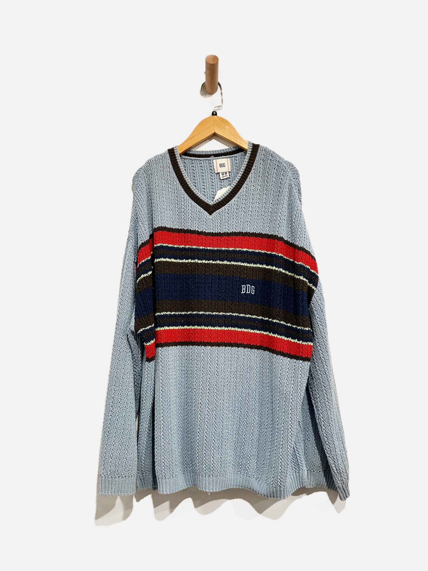 BDG Blue Stripe V Neck Sweater - Medium