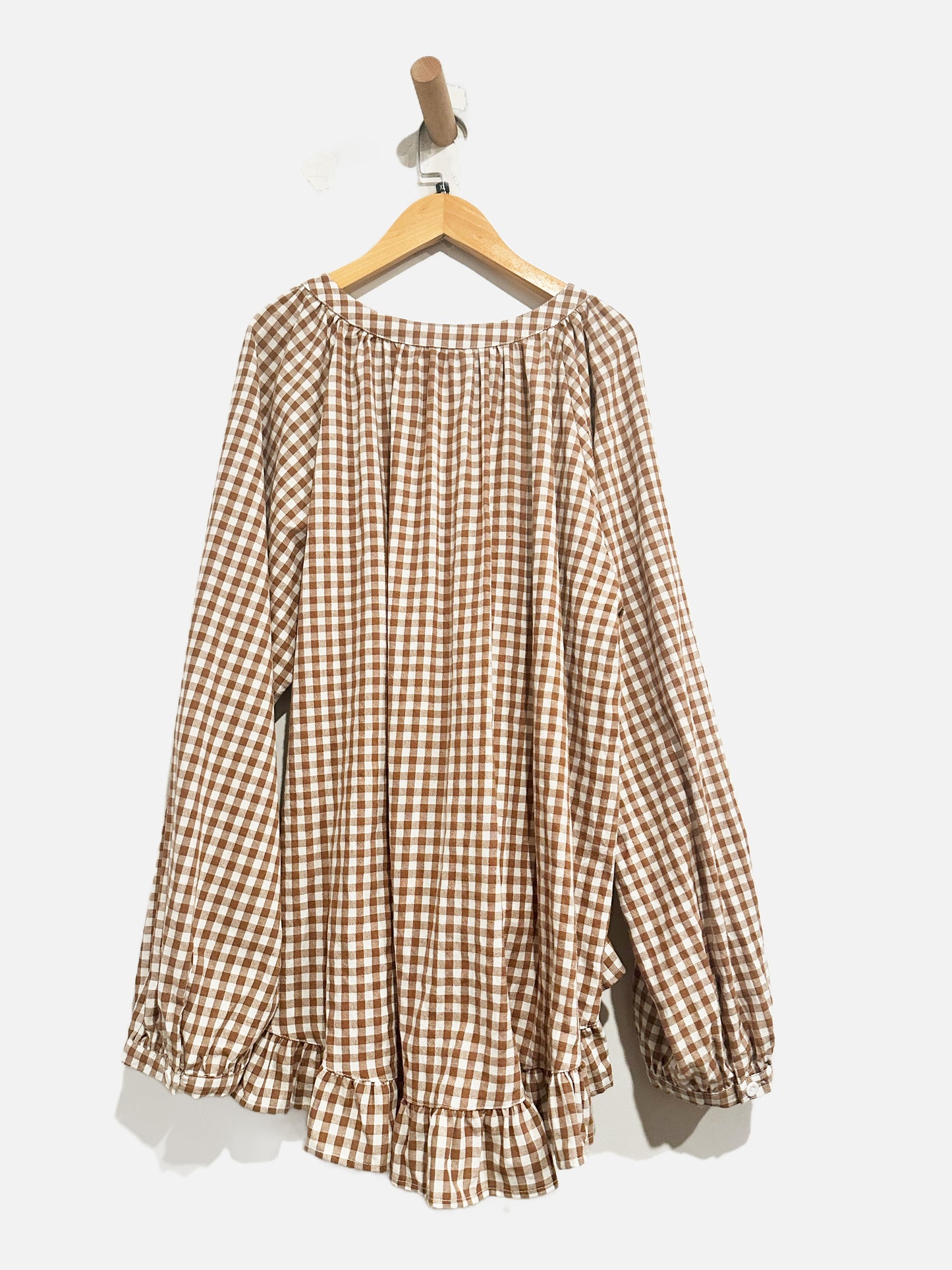 Flog Fashion Brown Gingham Blouse - XL
