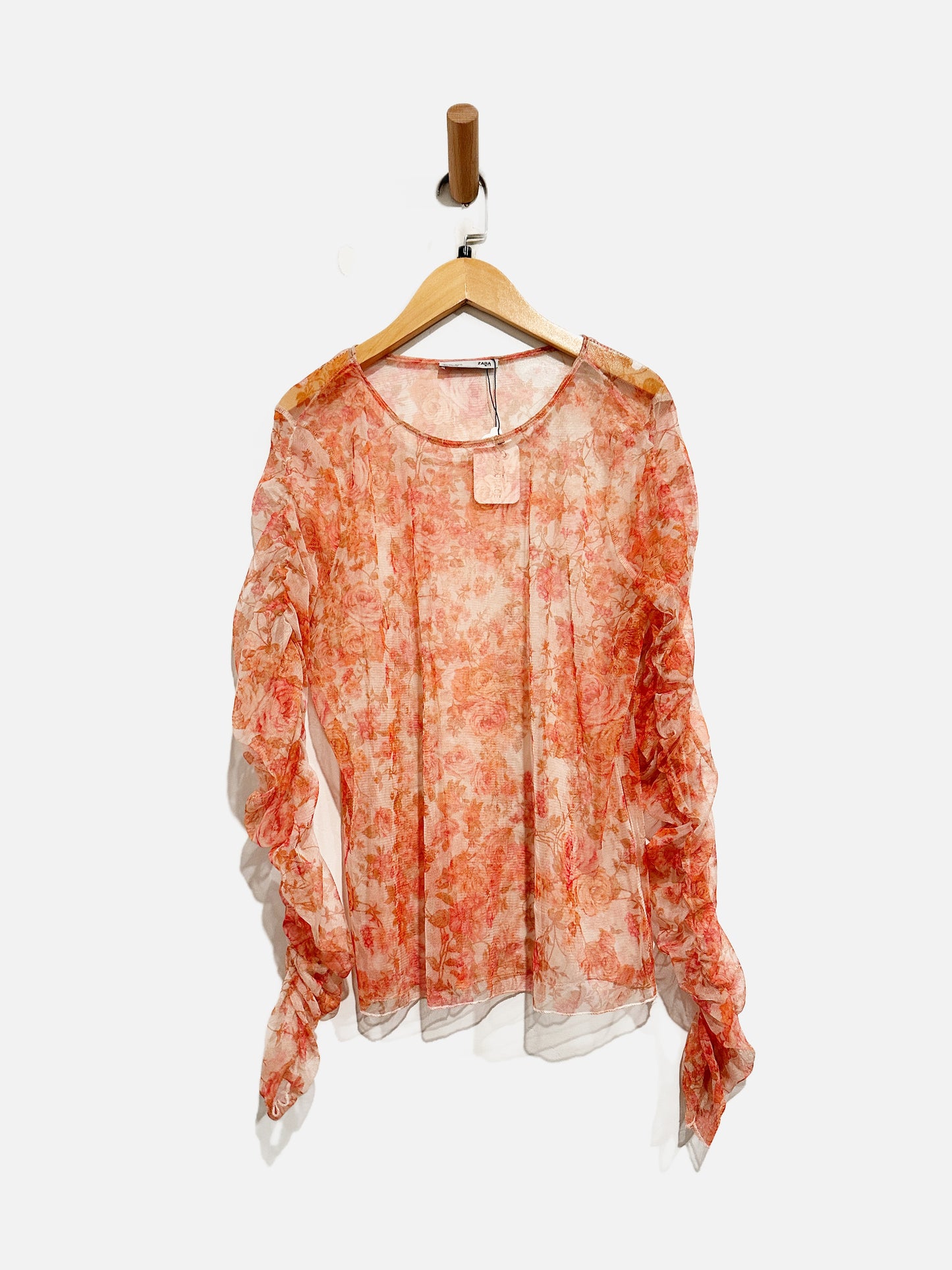 Zara Orange Floral Mesh LS Top - Large