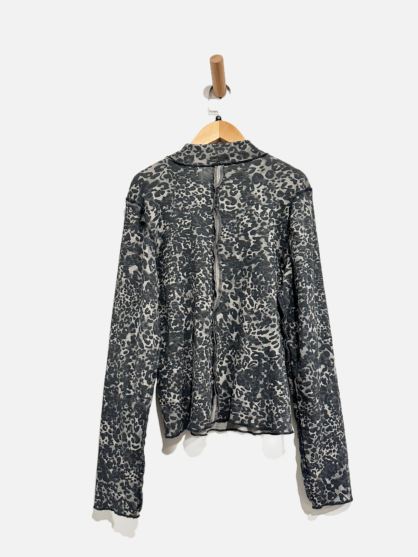 Anthropologie Pilcro Black Leopard Print Exposed Seam LS Top