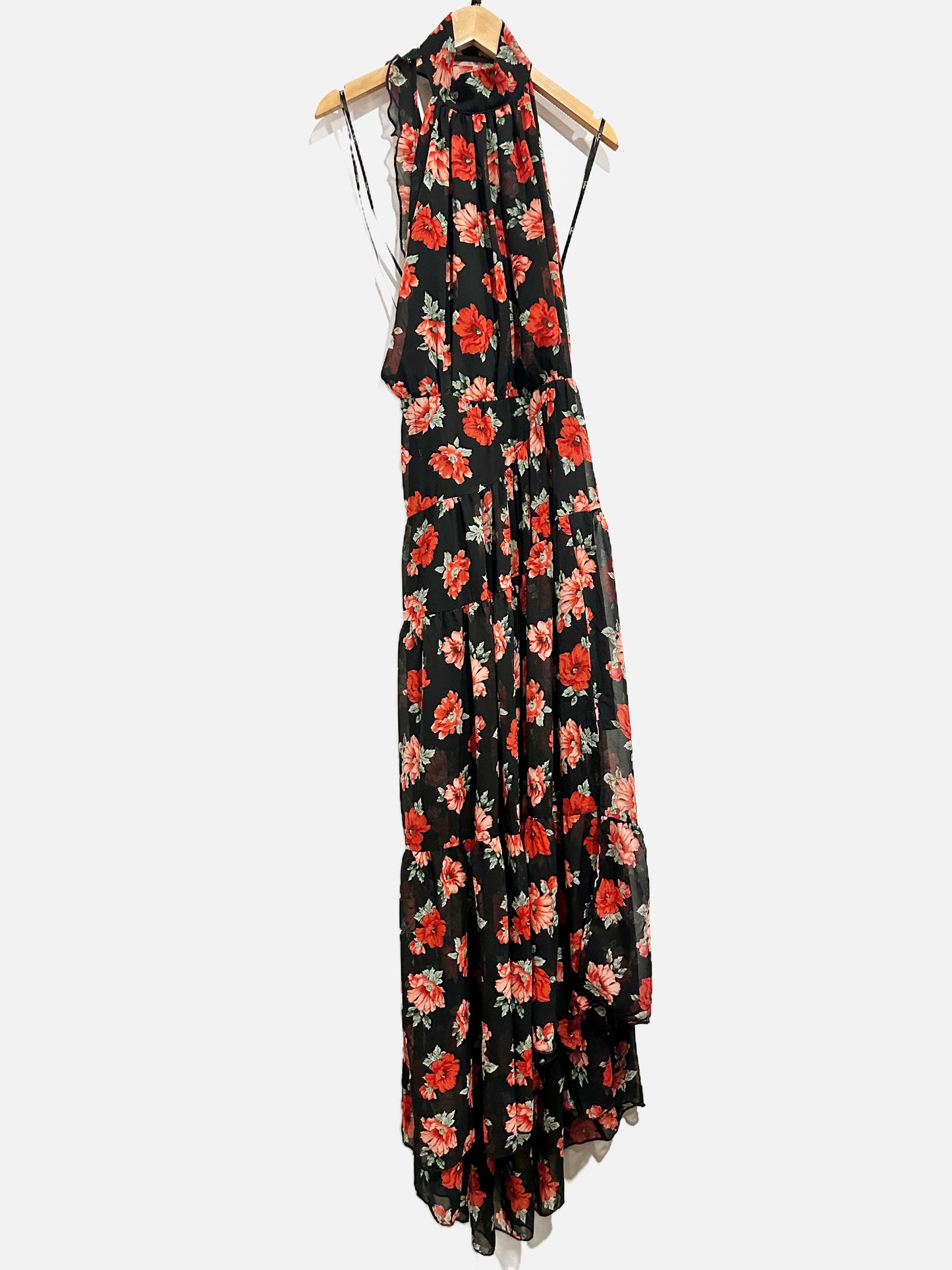 Lulus Black Floral Halter Midi Dress - Medium