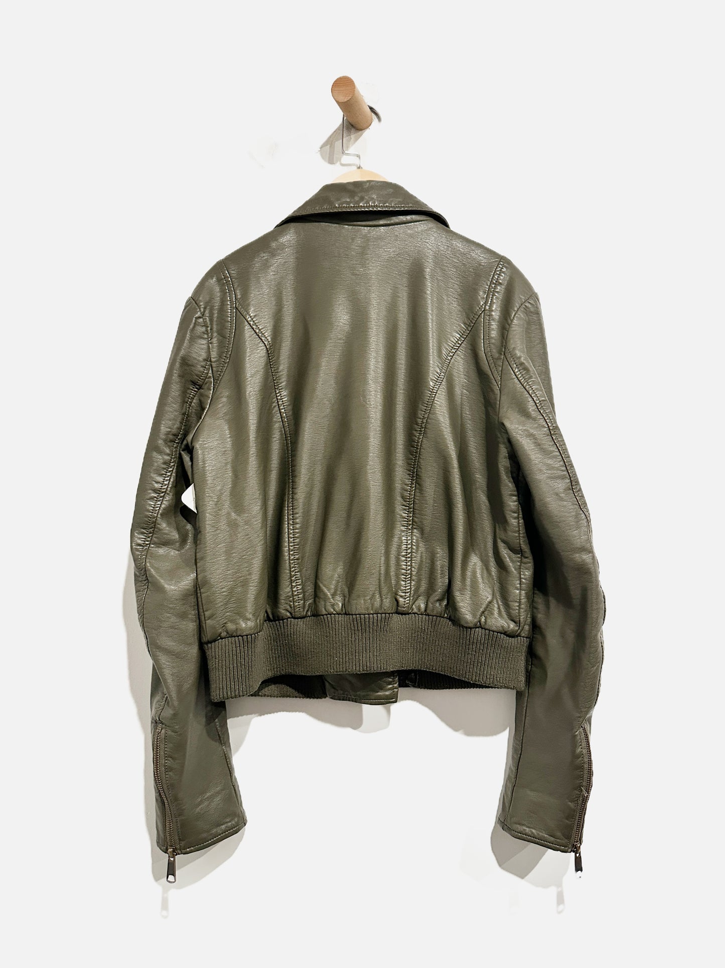 Free People Green Faux Leather Bomber Jacket - XS/S
